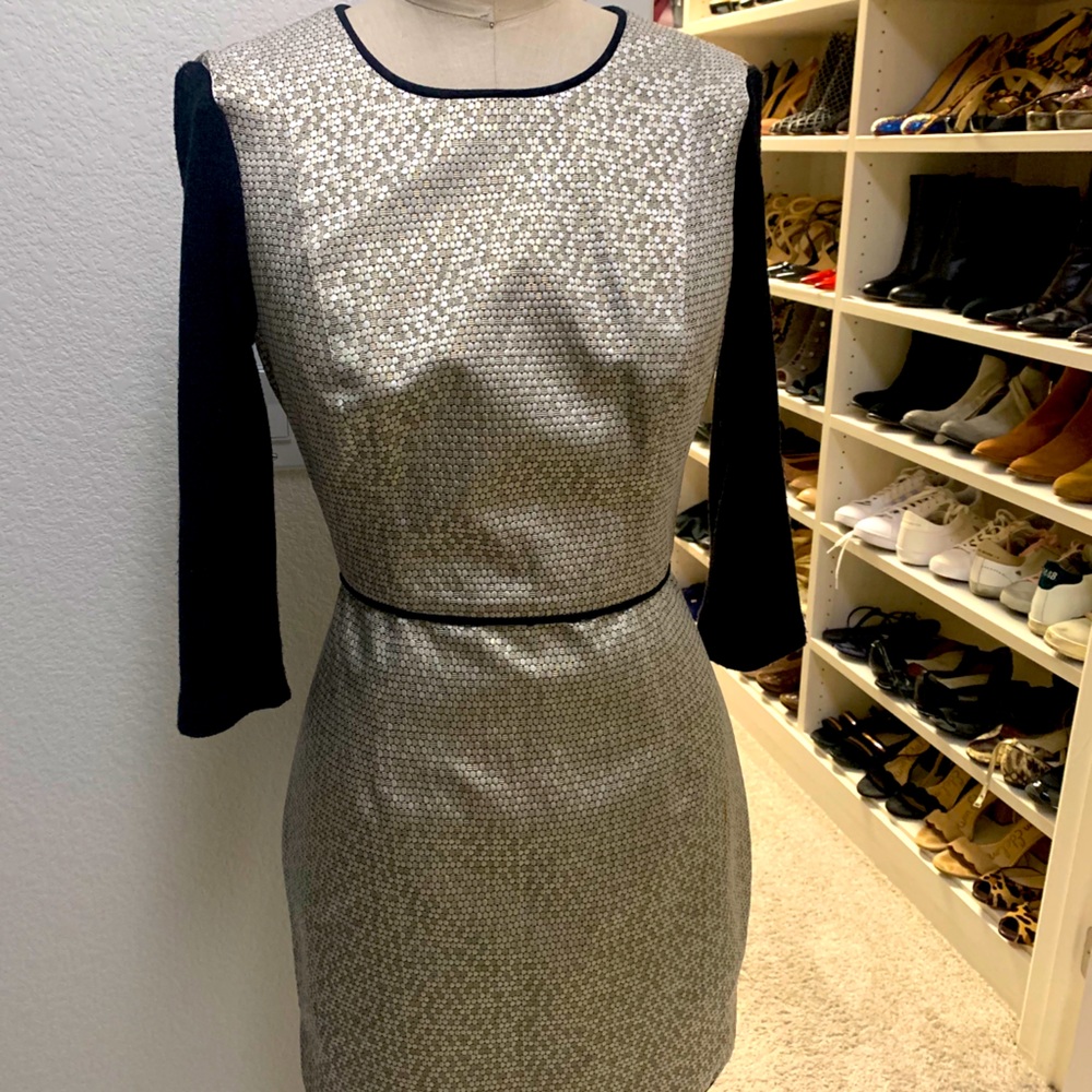 Black halo gold and black dress